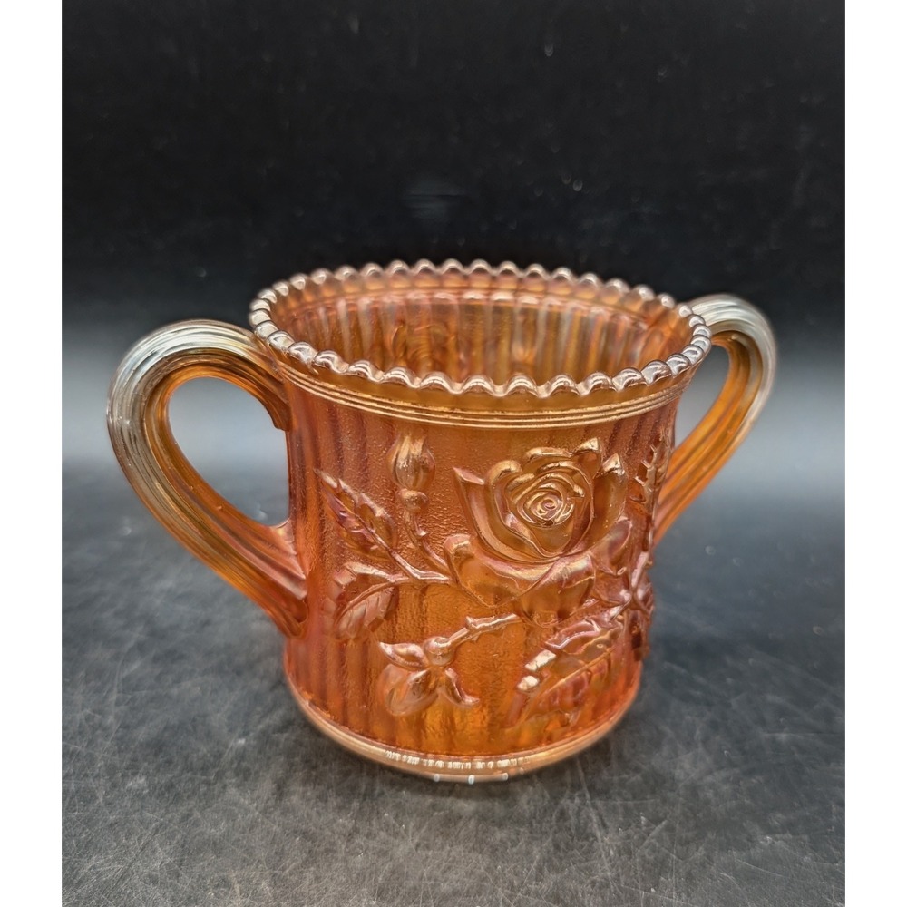 Imperial Glass Marigold Carnival Glass Lustre Rose Open Sugar Bowl Double Handle